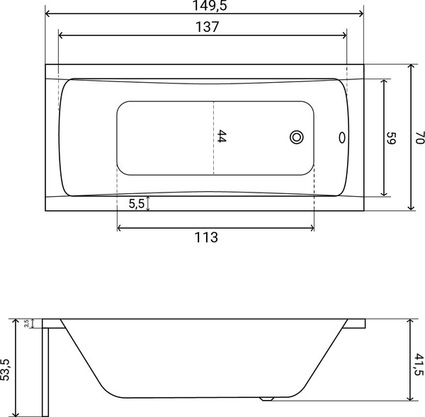 Изображение товара Ванна акриловая Lauter Bianca 150 / 21207150 (с серым подголовником)