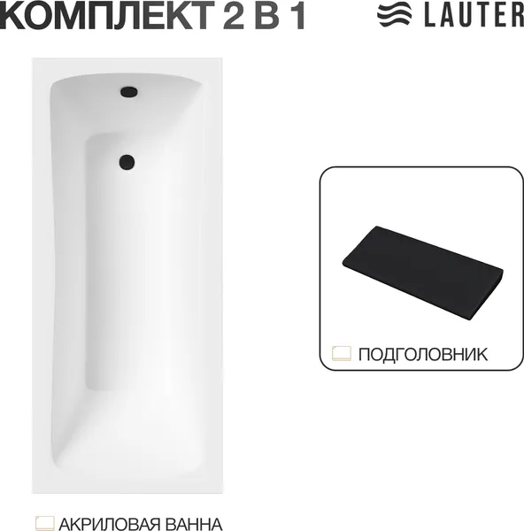 Изображение товара Ванна акриловая Lauter Bianca 150 / 21207150 (с черным подголовником)