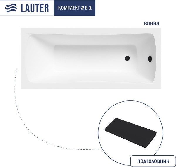 Изображение товара Ванна акриловая Lauter Bianca 150 / 21207150 (с черным подголовником)
