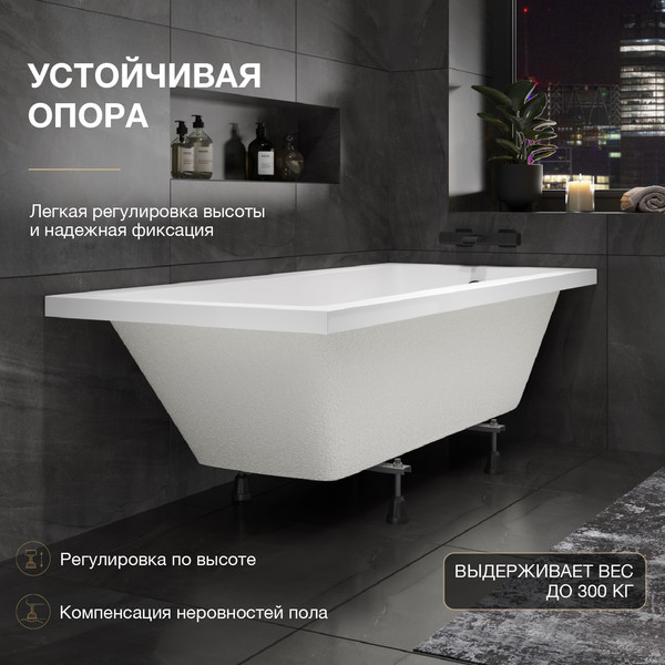 Изображение товара Ванна акриловая Lauter Bianca 150 / 21207150 (с ножками, черным подголов.,черным лиц. и торц.экраном)