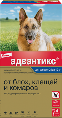 Изображение товара Капли от блох Elanco Адвантикс для собак 25кг (4 пипетки)