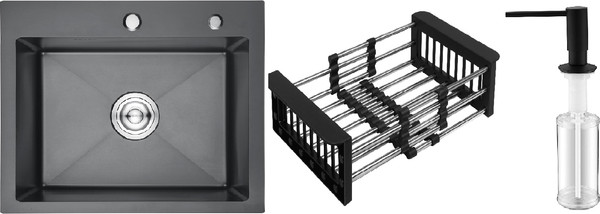 Изображение товара Мойка кухонная Schtoff Best Decor Black 5550 + KR-1 Black + SD-1 Black (с коландером и дозатором)