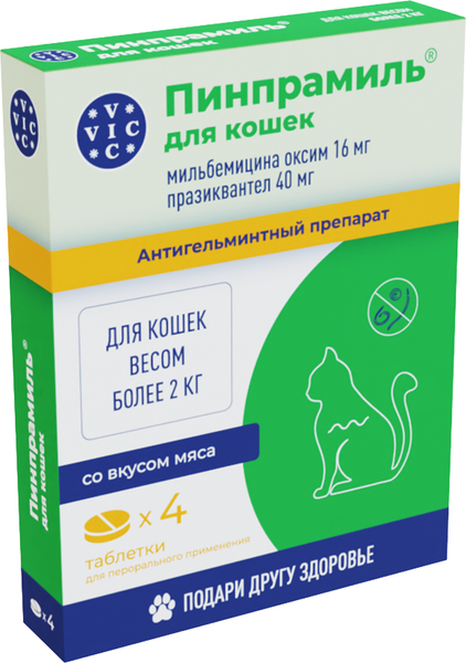 Изображение товара Таблетки от глистов Doctor VIC Пинпрамиль 16мг/40мг для кошек (4 таблетки)