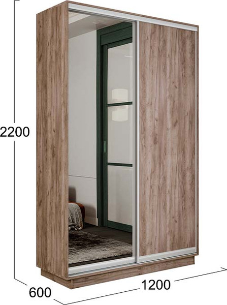 Изображение товара Шкаф-купе ТриЯ Румер-2 СШК 3.120.60-11.13 2-х дверный (дуб крафт табачный/дуб крафт табачный/зеркало)