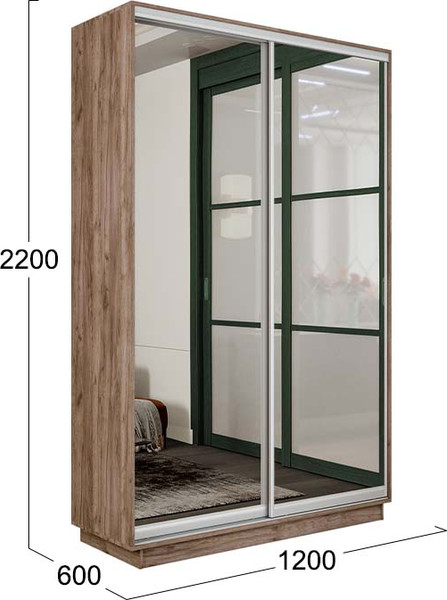 Изображение товара Шкаф-купе ТриЯ Румер-2 СШК 3.120.60-13.13 2-х дверный (дуб крафт табачный/зеркало/зеркало)