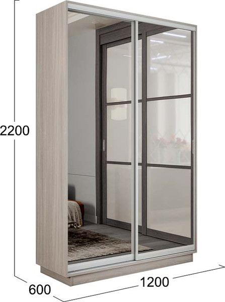 Изображение товара Шкаф-купе ТриЯ Румер-2 СШК 3.120.60-13.13 2-х дверный (ясень шимо светлый/зеркало/зеркало)