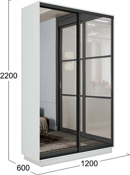 Изображение товара Шкаф-купе ТриЯ Румер-2 СШК 3.120.60-13.13(Н) 2-х дверный (белый снег/зеркало/зеркало/черный профиль)