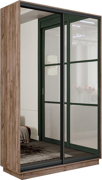 Изображение товара Шкаф-купе ТриЯ Румер-2 СШК 3.120.60-13.13(Н) 2-х дверный (дуб крафт табачный/зеркало/зеркало/черный профиль)