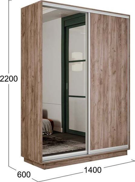 Изображение товара Шкаф-купе ТриЯ Румер-2 СШК 3.140.70-11.13 2-х дверный (дуб крафт табачный/дуб крафт табачный/зеркало)