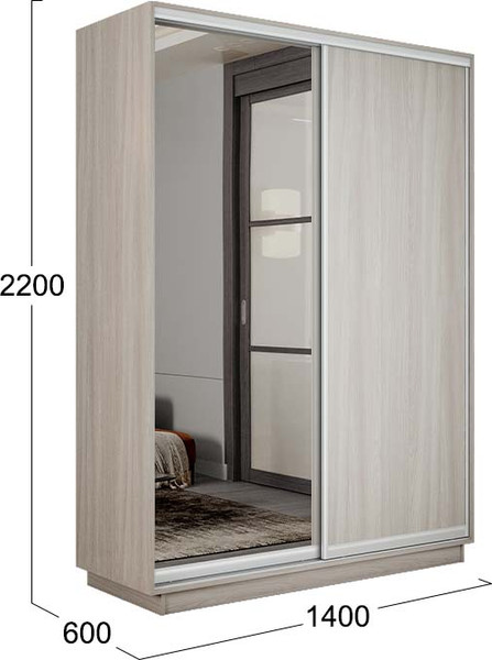 Изображение товара Шкаф-купе ТриЯ Румер-2 СШК 3.140.70-11.13 2-х дверный (ясень шимо светлый/ясень шимо светлый/зеркало)