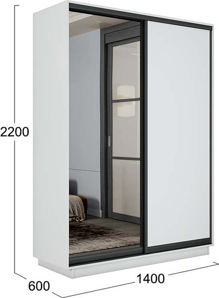 Изображение товара Шкаф-купе ТриЯ Румер-2 СШК 3.140.70-11.13(Н) 2-х дверный (белый снег/белый снег/зеркало/черный профиль)