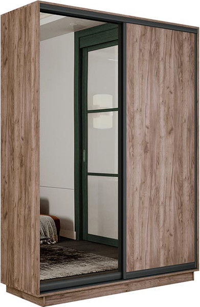 Изображение товара Шкаф-купе ТриЯ Румер-2 СШК 3.140.70-11.13(Н) 2-х дверный (дуб крафт табачный/дуб крафт табачный/зеркало/черный профиль)