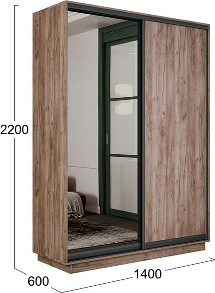 Изображение товара Шкаф-купе ТриЯ Румер-2 СШК 3.140.70-11.13(Н) 2-х дверный (дуб крафт табачный/дуб крафт табачный/зеркало/черный профиль)