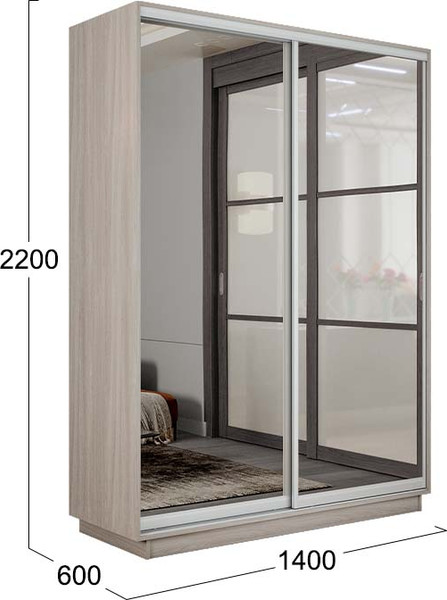 Изображение товара Шкаф-купе ТриЯ Румер-2 СШК 3.140.70-13.13 2-х дверный (ясень шимо светлый/зеркало/зеркало)