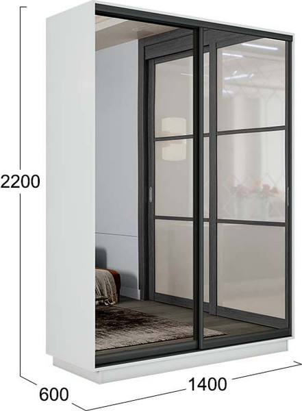 Изображение товара Шкаф-купе ТриЯ Румер-2 СШК 3.140.70-13.13(Н) 2-х дверный (белый снег/зеркало/зеркало/черный профиль)