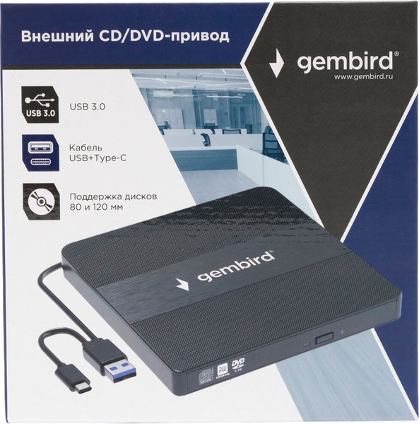 Изображение товара Привод DVD-RW Gembird DVD-USB-03C (черный)