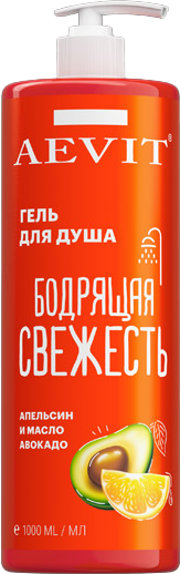 Изображение товара Гель для душа Librederm Aevit Бодрящая свежесть Апельсин и масло авокадо (1л)
