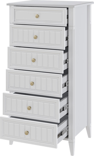 Изображение товара Комод Bravo Мебель Мэгги 6 ящиков (ЛДСП/МДФ, белый снег/лак белый)