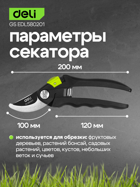 Изображение товара Секатор механический Deli EDL580201 (черный/зеленый)