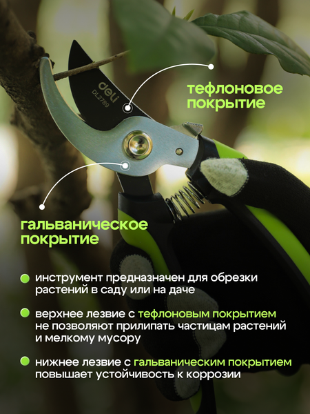 Изображение товара Секатор механический Deli EDL2789 (черный/зеленый)