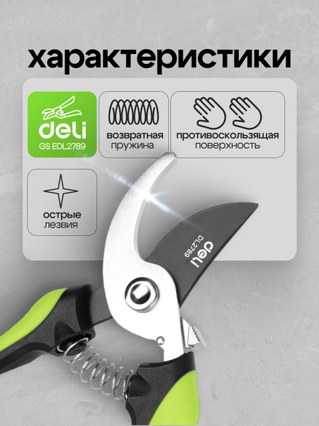 Изображение товара Секатор механический Deli EDL2789 (черный/зеленый)