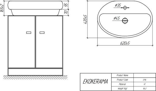 Изображение товара Тумба с умывальником Brevita Elche 80 / ELC-0080-0302Я+0116 (серый кашемир)
