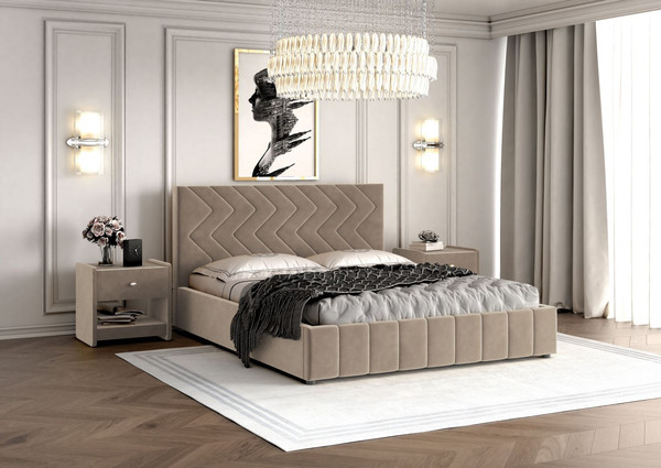 Изображение товара Двуспальная кровать Bravo Мебель Нельсон 120x200 с ПМ Стандарт Зигзаг 3 Вариант (серо-бежевый)