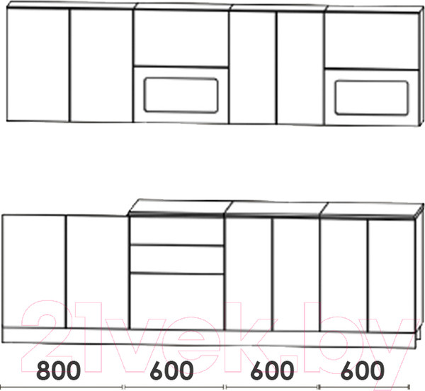 Изображение товара Кухонный гарнитур Артём-Мебель Адель со стеклом МДФ 2.6м (жемчуг матовый текстурный)
