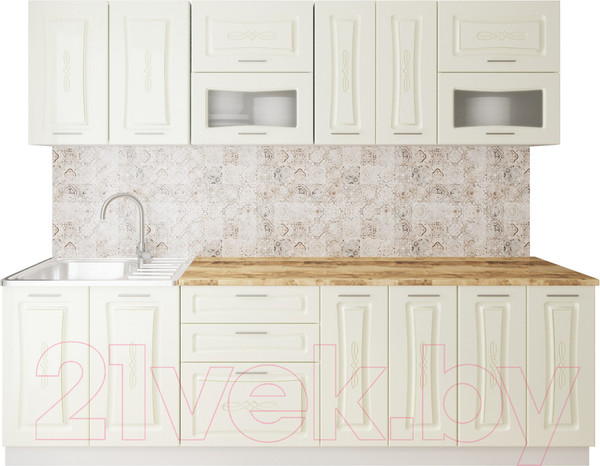 Изображение товара Кухонный гарнитур Артём-Мебель Адель со стеклом МДФ 2.6м (жемчуг матовый текстурный)