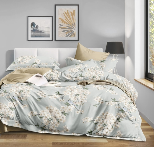 Изображение товара Комплект постельного белья Реноме 1.5сп Оливковая коллекция. Простыня на резинке УУ 6700 (поплин)