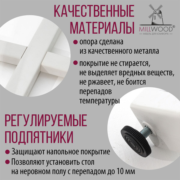 Изображение товара Обеденный стол Millwood Лофт Орлеан Л D90x75 (бетон/металл белый)