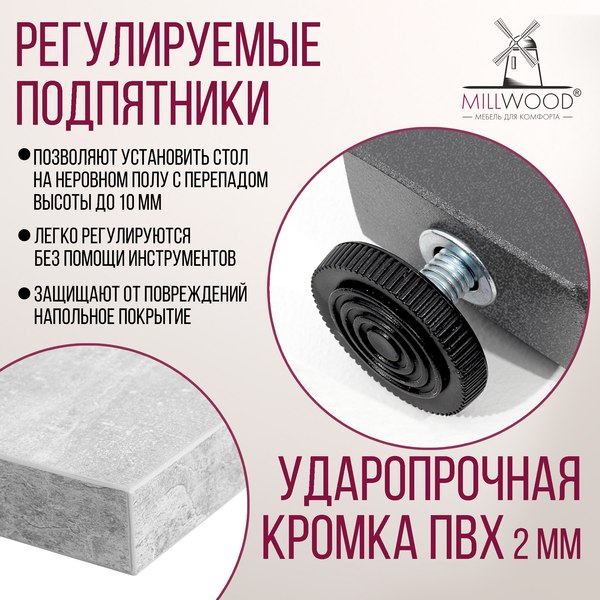 Изображение товара Обеденный стол Millwood Уэльс Л18 100x70х75 (бетон/графит)