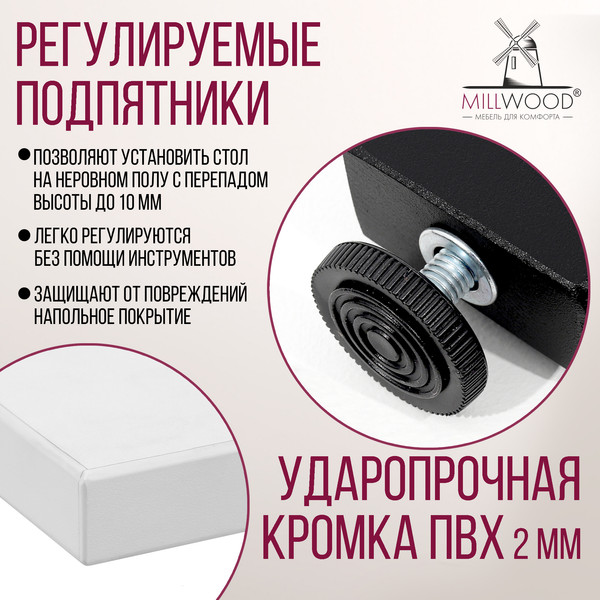 Изображение товара Обеденный стол Millwood Уэльс Л18 130x80х75 (белый/металл черный)