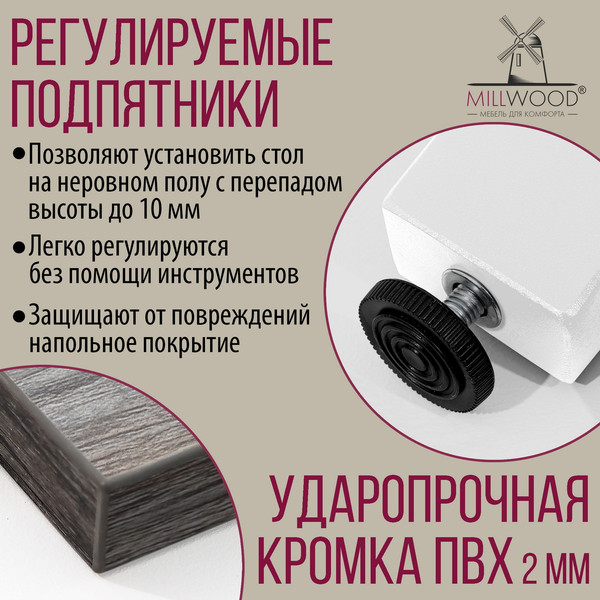 Изображение товара Обеденный стол Millwood Шанхай Л18 100x70х75 (сосна пасадена/металл белый)