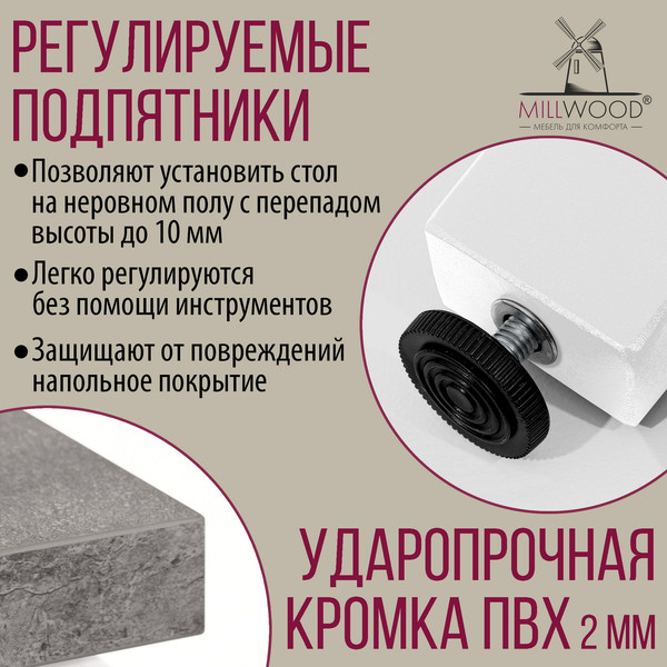 Изображение товара Обеденный стол Millwood Шанхай 130x80х75 (бетон/металл белый)