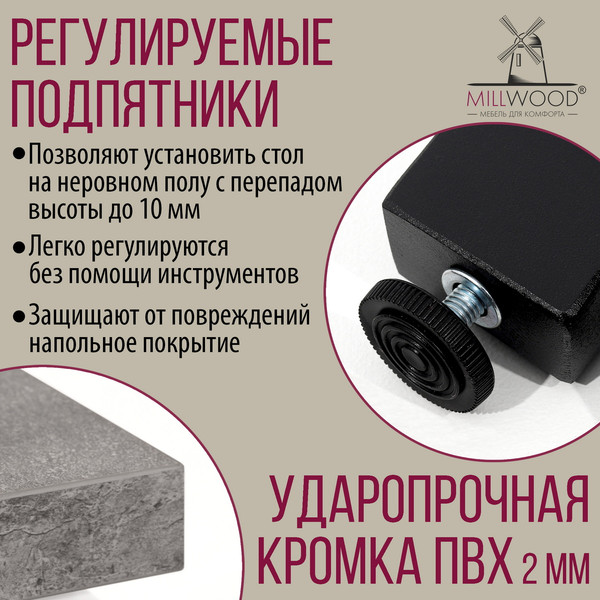 Изображение товара Обеденный стол Millwood Шанхай 120x70х75 (бетон/металл черный)