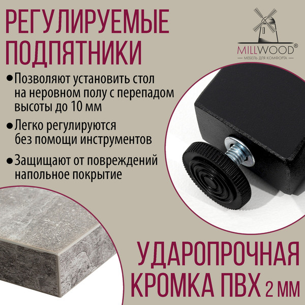 Изображение товара Обеденный стол Millwood Шанхай Л18 120x70х75 (бетон/металл черный)