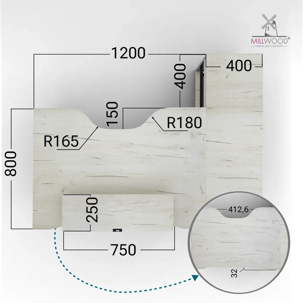 Изображение товара Компьютерный стол Millwood Каир Угловой 160x120х93.05 (дуб белый Craft/металл черный)