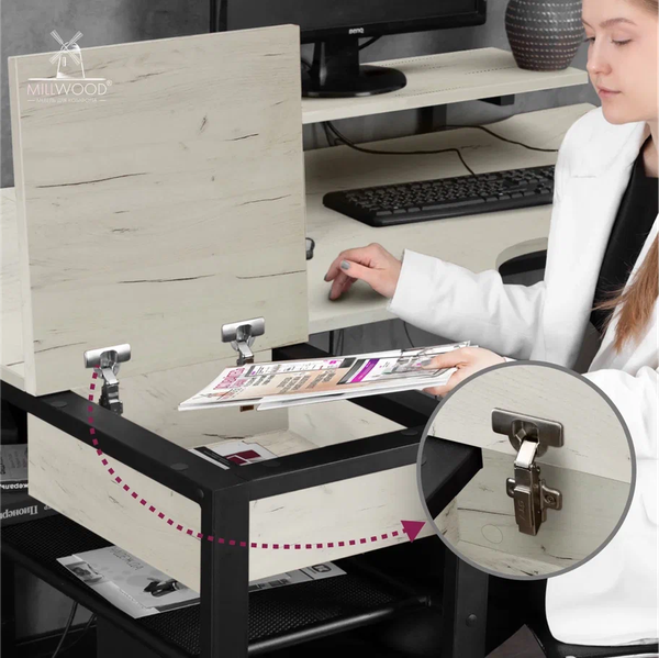 Изображение товара Компьютерный стол Millwood Каир Угловой 160x120х93.05 (дуб белый Craft/металл черный)