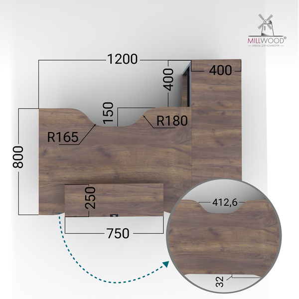 Изображение товара Компьютерный стол Millwood Каир Угловой 160x120х93.05 (дуб табачный Craft/металл черный)