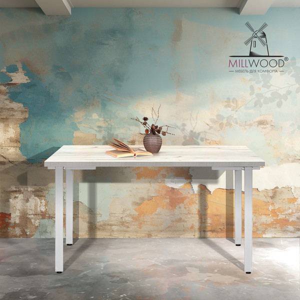 Изображение товара Обеденный стол Millwood Лофт Прага Л 120x70x75 (дуб белый Craft/металл белый)