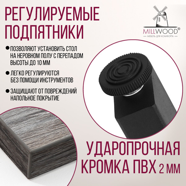 Изображение товара Обеденный стол Millwood Прага Л18 100x70x75 (сосна пасадена/металл черный)