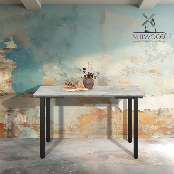 Изображение товара Обеденный стол Millwood Прага Л18 100x70x75 (бетон/металл черный)