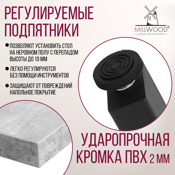 Изображение товара Обеденный стол Millwood Прага Л18 120x70x75 (бетон/металл черный)