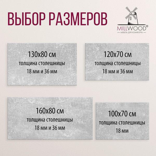 Изображение товара Обеденный стол Millwood Прага Л18 130x80x75 (бетон/металл черный)