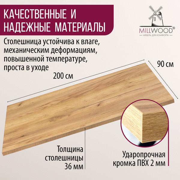 Изображение товара Столешница для стола Millwood 200x90x3.6 (дуб золотой Craft)