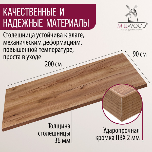 Изображение товара Столешница для стола Millwood 200x90x3.6 (дуб табачный Craft)