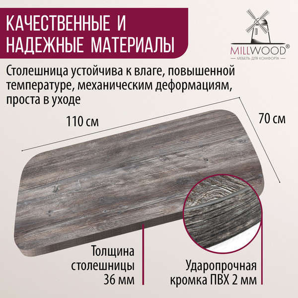 Изображение товара Столешница для стола Millwood Закругленная 110x70x3.6 (сосна пасадена)