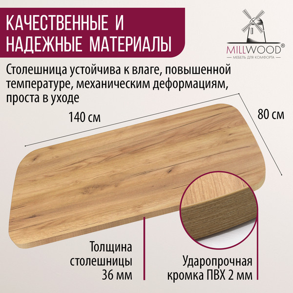 Изображение товара Столешница для стола Millwood Закругленная 140x80x3.6 (дуб золотой Craft)
