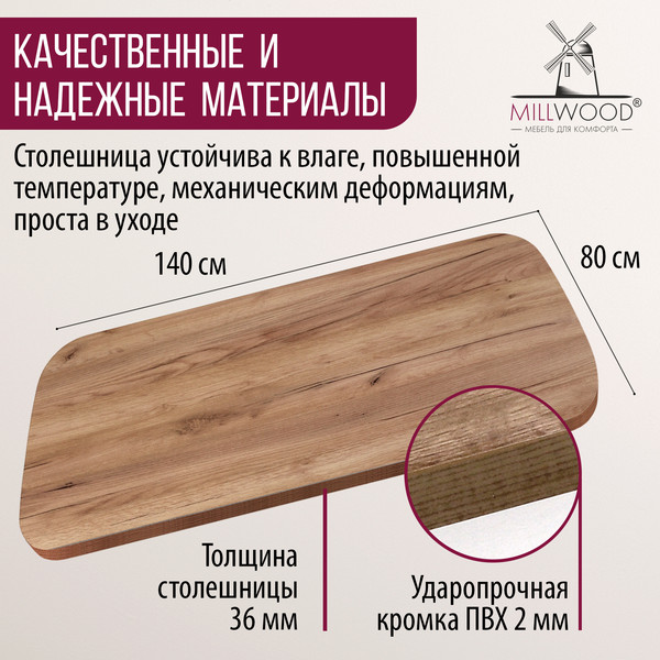 Изображение товара Столешница для стола Millwood Закругленная 140x80x3.6 (дуб табачный Craft)
